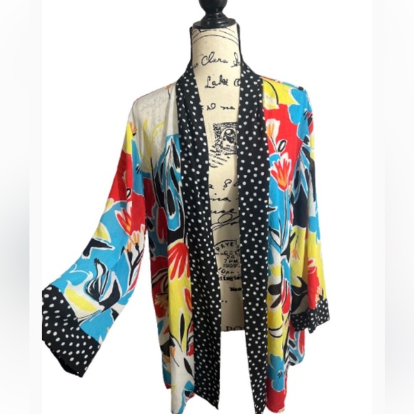 Multiples Vibrant Blue and Black Polka Dot Open kimono jacket - Picture 2 of 7